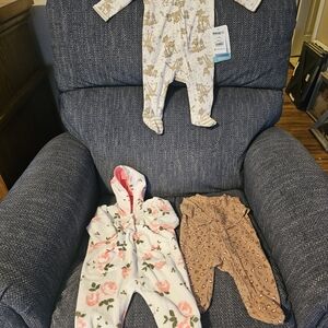 Carter's Beige, White, and Pink Kids One Piece Footies